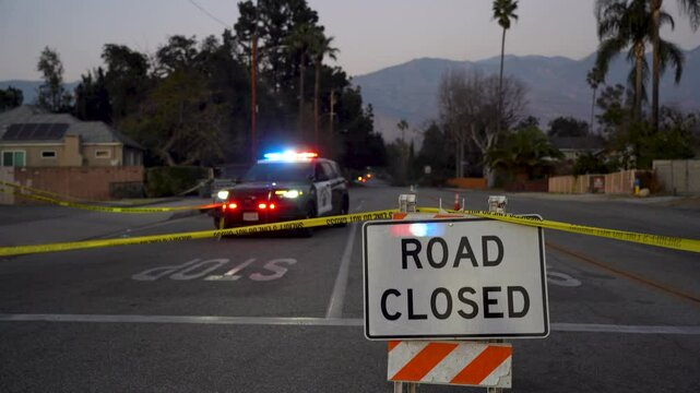 Road Closed with Police Presence in Pasadena, California