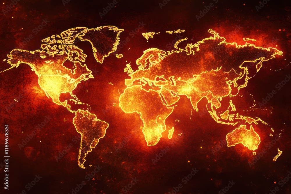 Aufkleber world map highlighting epidemic outbreak zones with vivid colors and detailed borders. generative ai
