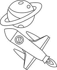 Space Ship and Planet Coloring Page