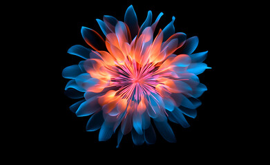 Abstract Luminescent Flower: A Symphony of Blue and Orange Hues