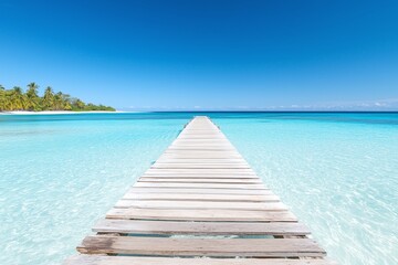 Fototapeta premium Exploring the wooden bridge tropical beach paradise photography scenic aerial view vibrant nature