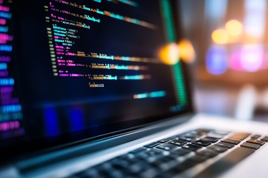 Closeup of Laptop Screen Displaying Computer Code for Software Development : Generative AI
