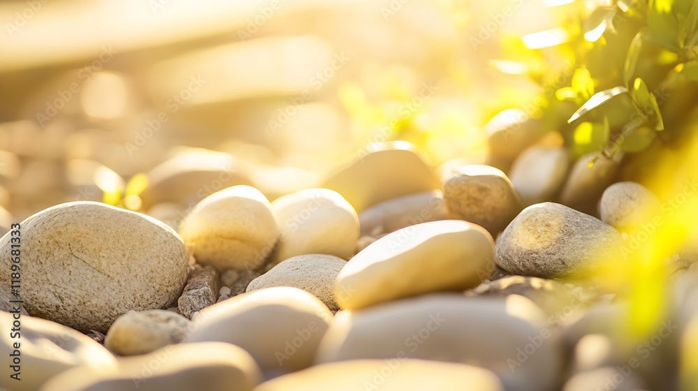 Aufkleber Serene Sunlit Pebble Pathway with Soft Focus in a Natural Setting : Generative AI