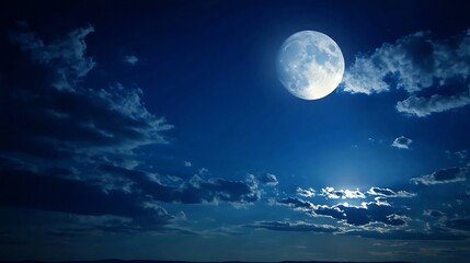 Full Moon in Night Sky with Clouds Casting a Mystical Glow : Generative AI