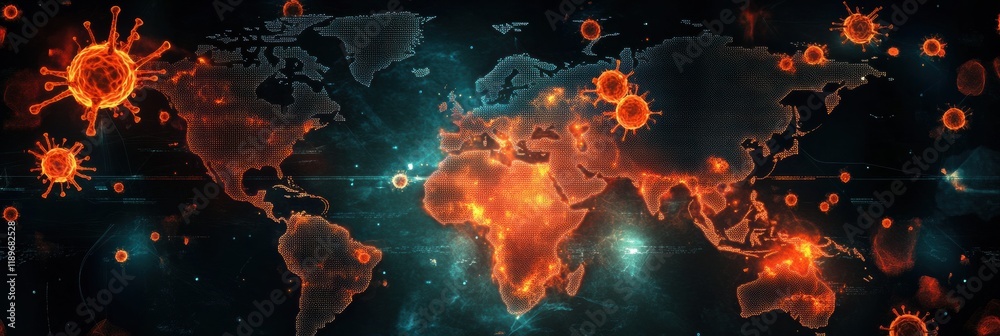 Poster world map highlighting global epidemic outbreak zones and their implications on public health safety