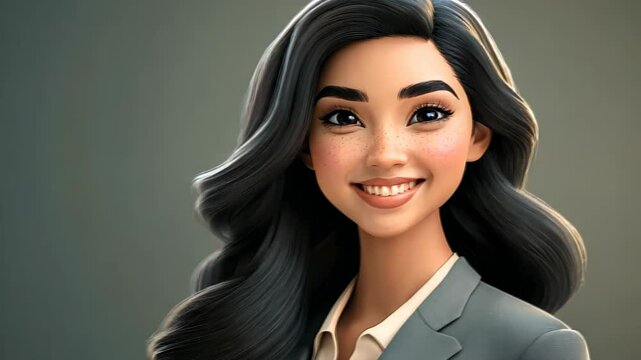 A modern female avatar radiates professionalism and warmth, exuding confidence in business casual attire and a friendly smile.