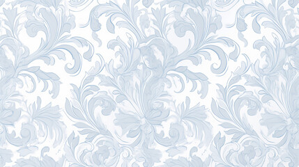 The image features an intricate, light blue floral pattern on a white background