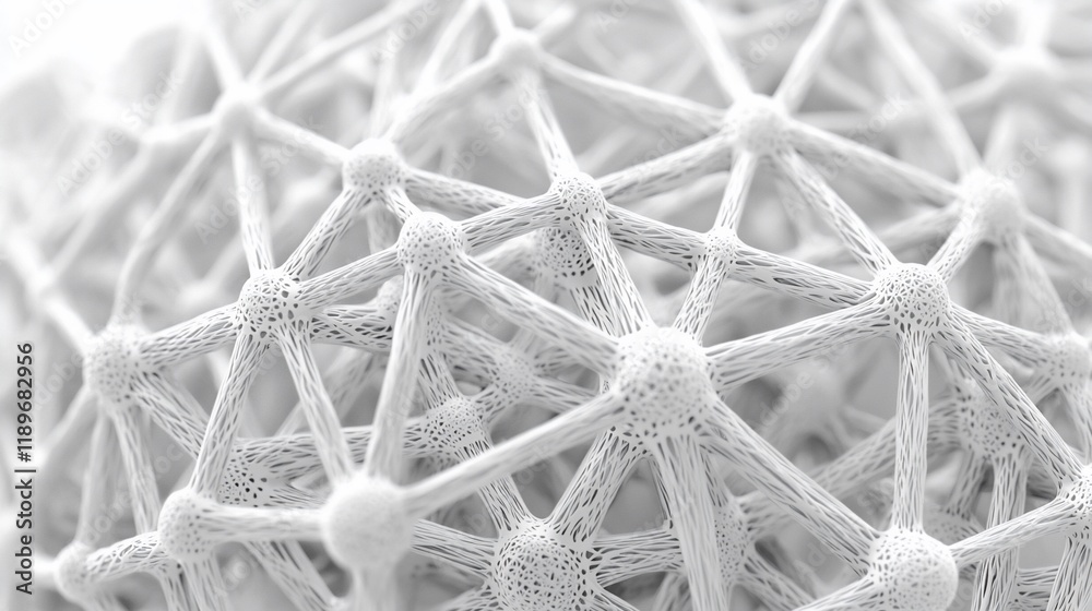 Aufkleber Abstract white interconnected nodes forming a complex network.