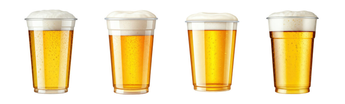 set bundle beer cold beverage cup mug goblet plastic take away refreshing ice cold ale restaurant bar PNG on white transparent backround menu graphic resource 300dpi