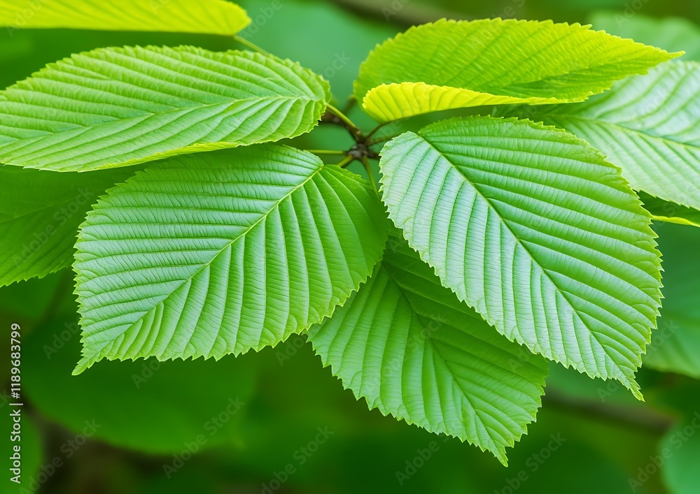 Canvas Prints Vibrant green leaves with prominent veins, close-up.