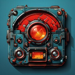 Fototapeta premium futuristic robot with red helmet and glasses on dark background. vector illustration.