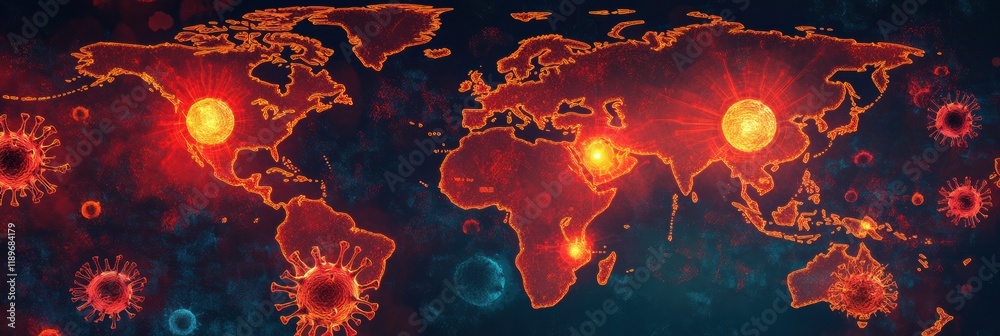 Aufkleber world map highlighting current epidemic outbreak zones and affected regions with visible data patter