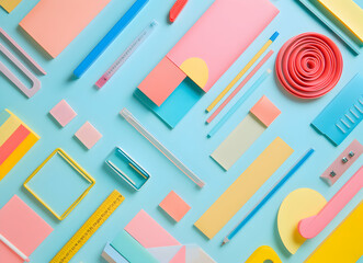 Pastel Stationery Flatlay: A Colorful Organization