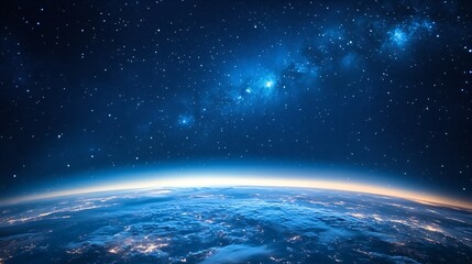 Obraz premium Stunning View of Earth and Starry Sky from Space with Milky Way : Generative AI