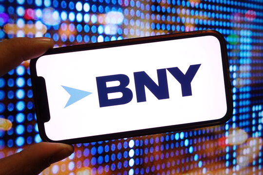 Konskie, Poland -  December 05, 2024: BNY Mellon company logo displayed on mobile phone