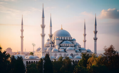 Fototapeta premium Majestic Sunset over the Sabanci Central Mosque, Adana, Turkey