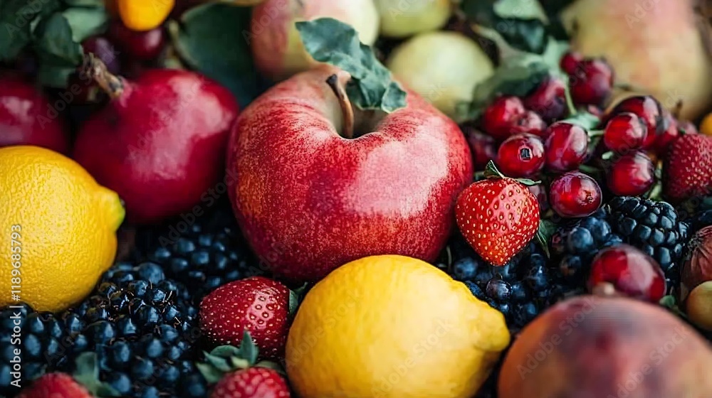 Poster Assorted Fresh Berries and Fruits Arranged in a Colorful Display : Generative AI