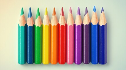 Naklejka premium Colorful pencils arranged in a row on white background.