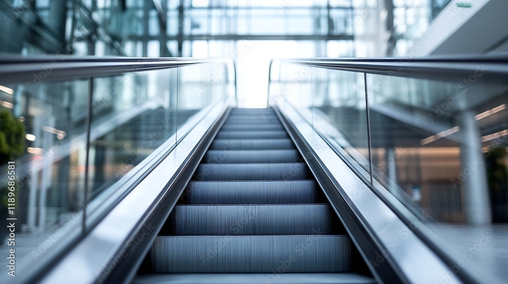 Poster modern indoor escalator with sleek architectural design in urban business center clean symmetry : ge