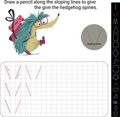 Graphic illustration, vector. The development of toddlers to draw sloping lines