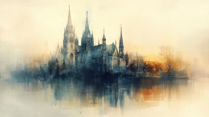 Obraz premium Low-angle view of a grand cathedral, highlighting dramatic spires and details. 