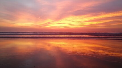 Naklejka premium Fiery Sunset over Ocean Beach