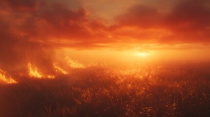 Obraz premium Fiery Sunset: A Prairie Blaze at Dusk