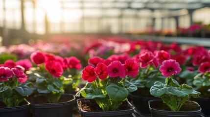 Vibrant Pink Flowers Blooming in a Greenhouse