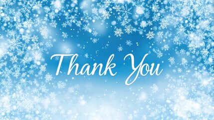 A beautifully designed thank you banner adorned with delicate snowflakes against a calming blue backdrop, capturing the essence of Thank You Day in winter