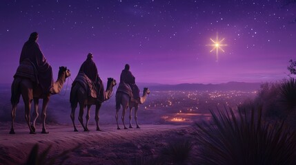 Obraz premium The Magi travel from the east to Jerusalem to visit the newborn Jesus