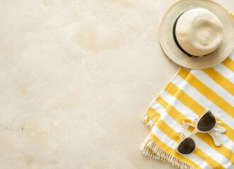 Summer Vacation Essentials: Beach Towel, Sun Hat, and Sunglasses
