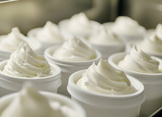 Creamy Delights: A Close-Up of Fresh Whipped Cream in Individual Containers