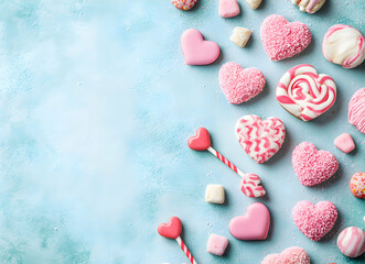 Fototapeta premium Sweet Valentine's Day Treats: Pink Candy Hearts and Lollipops