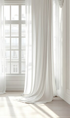 Serene Sunlight Through Sheer Curtains in a White Room