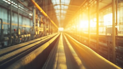Obraz premium Golden Hour in the Industrial Landscape: A Captivating View of Sunlight Illuminating Factory Pipes