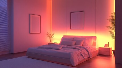 Romantic Bedroom Interior Design with Warm LED Lighting