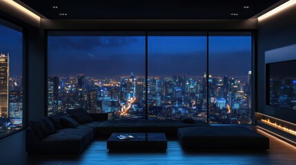 Night City View from Luxurious Penthouse Apartment