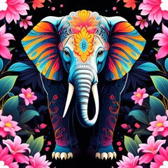 Obraz premium colorful elephant on the background of flowers