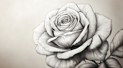Rose close-up, petals bloom, sepals visible. Seapearl. Illustration