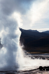 Steam of a geyser erypting in El Tatio