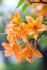 Fototapeta premium Closeup of Vibrant Orange Lilies with Dew in a Beautiful Garden Setting : Generative AI