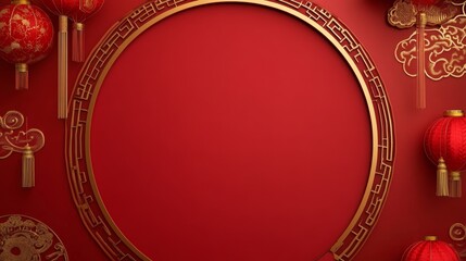 Auspicious chinese new year celebration with red and gold decorations in a festive environment