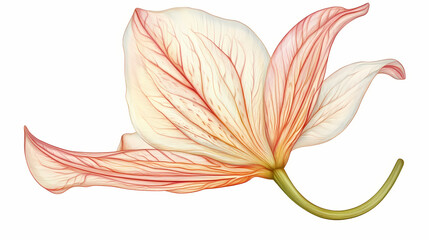 Illustration of a detailed sepal displayed in front view against a white background, highlighting botanical characteristics. Seapearl. Illustration