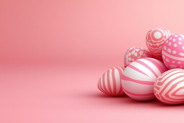 Obraz premium Colorful pink Easter eggs arranged on a soft pink background