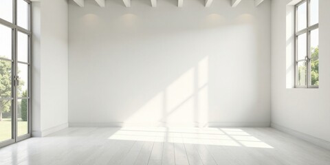 Sunlit Empty Room with White Walls and Wooden Floor, Ideal for Interior Design Presentations