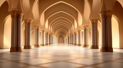 Obraz premium Elegant architectural interior with arches and golden columns