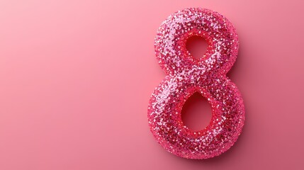 Sparkling pink number eight on pastel background