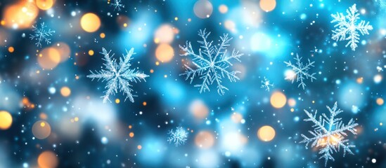 Winter snowflakes bokeh background