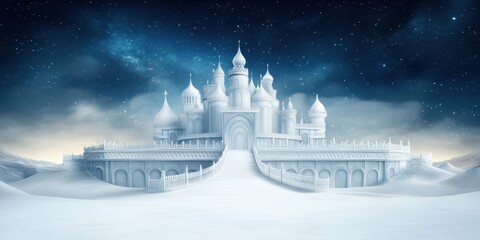 Obraz premium Majestic ice castle illuminated under a starry night sky