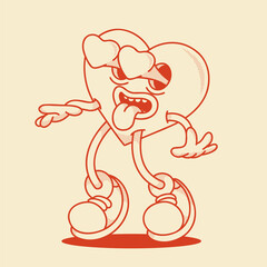 Heart mascot in retro groovy style. Valentine's Day vintage  heart character. February 14 vector
